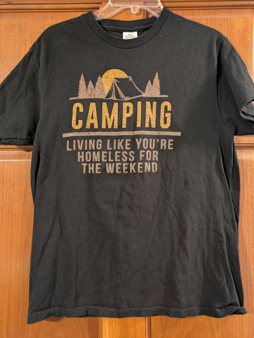 Delta Funny Camping T-shirt Black Short Sleeve Medium